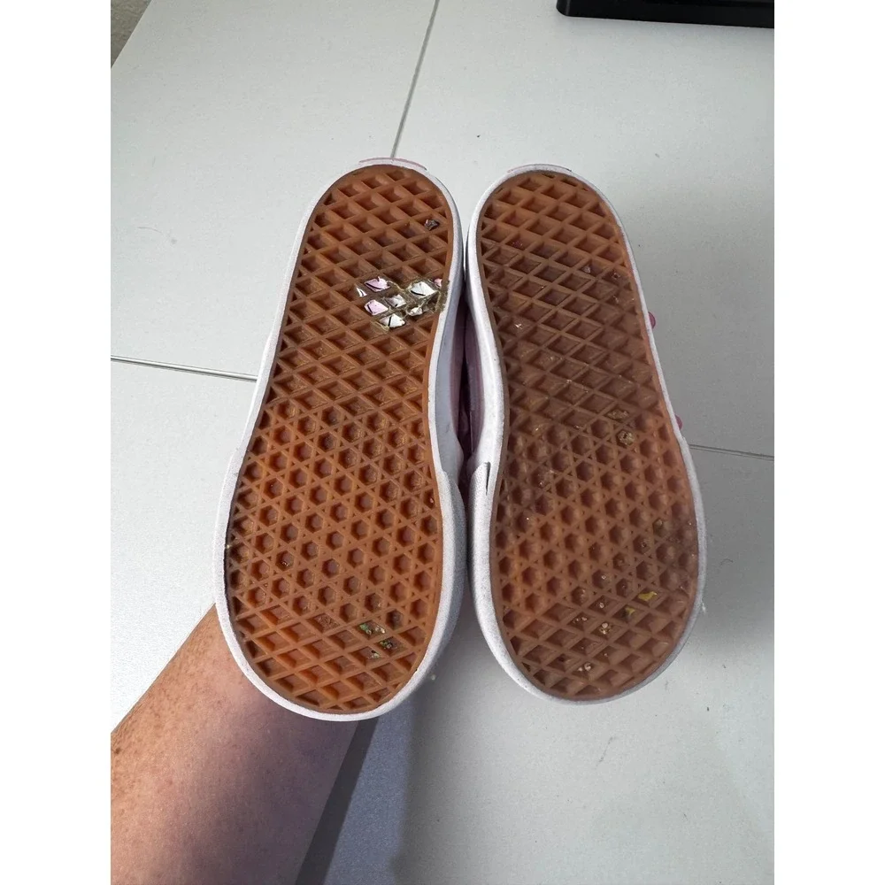 Vans Checkerboard Satin Slip On‎ Shoes Kids 8 Pink Rose Embroidery Hook Loop